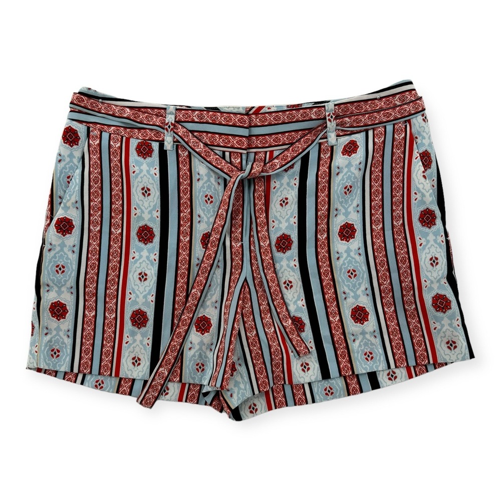 Ann Taylor Loft Shorts Womens Size 4 Striped  Print With‎ String Belt Flat Front